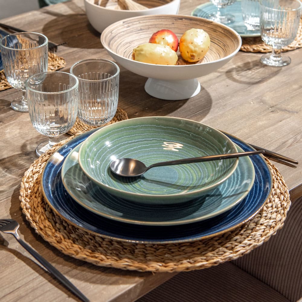 Assiette Creuse Grès SUIVEZ L'ARTISTE 18 Cm Bleu Décor Pois - Fait Main