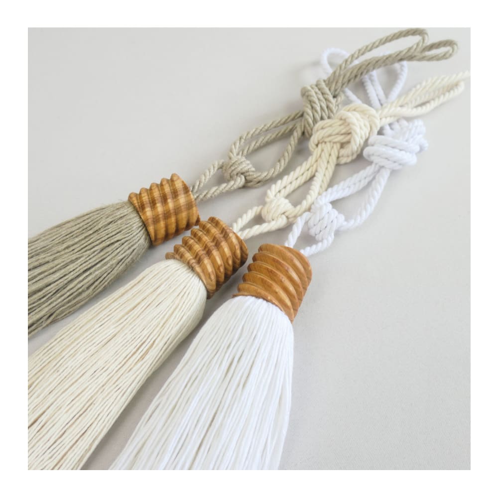 OCIOLI Lot De 2 Embrasses Rideaux Bohème Corde Coton Beige Avec Club Bois - Décoration Rustique