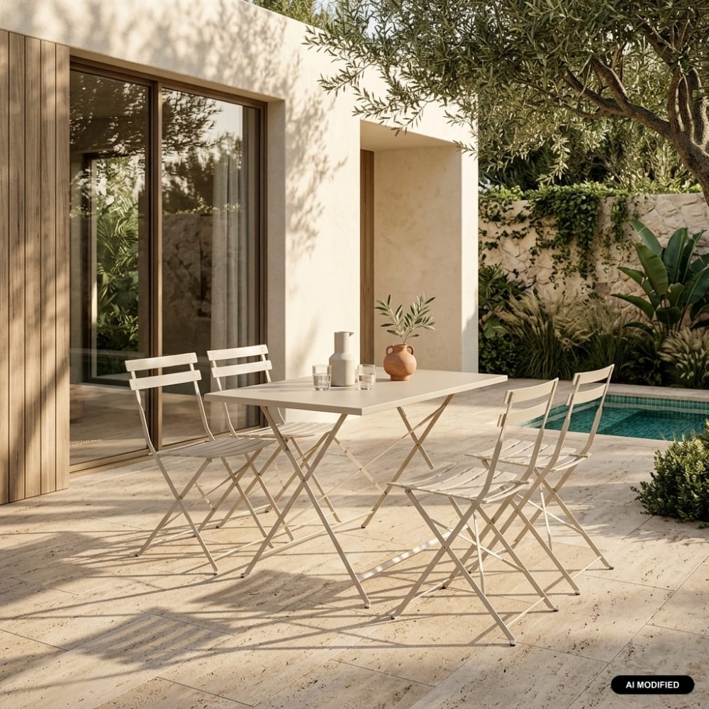 Klappbare Gartenmöbel Tisch + 4 Stühle, beige Emilia