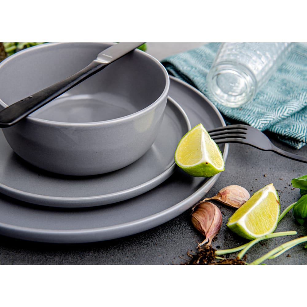 Konsimo. Geschirrset 6 Personen - VICTO Teller Set Modern 24 Teilig - Tafelservice & Geschirrsets - Kombiservice 6 Personen - Steingut Service für Familie - Geschirr Grau - Plates - Essgeschirr