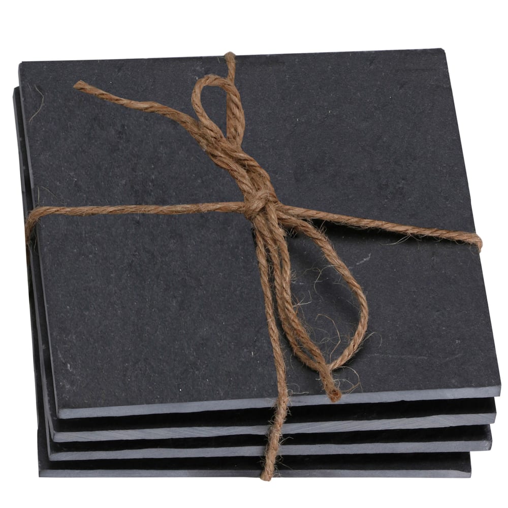 Set de 4 sous-verres en ardoise Navaris - Sous-verres en ardoise 10x10