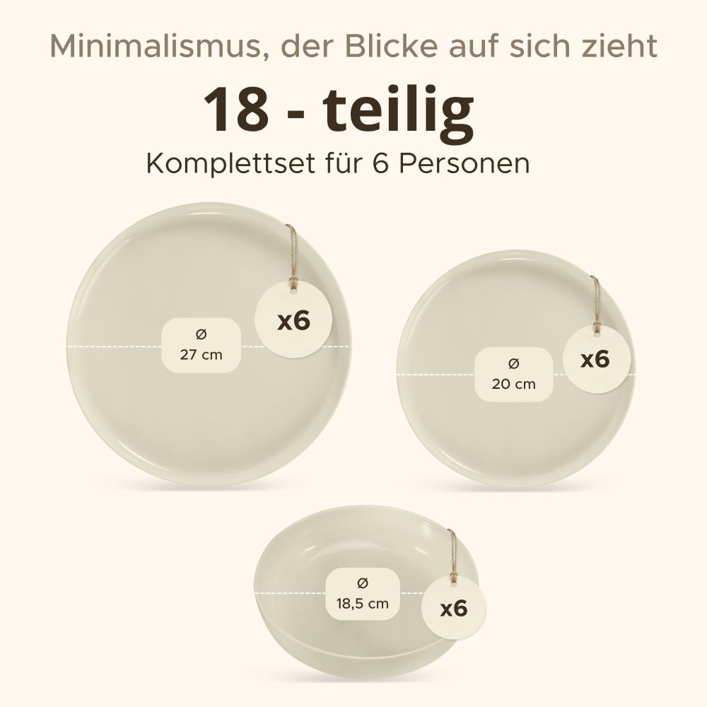 6 Personen 18-tlg Tafelservice, glänzend beige, rund Victo