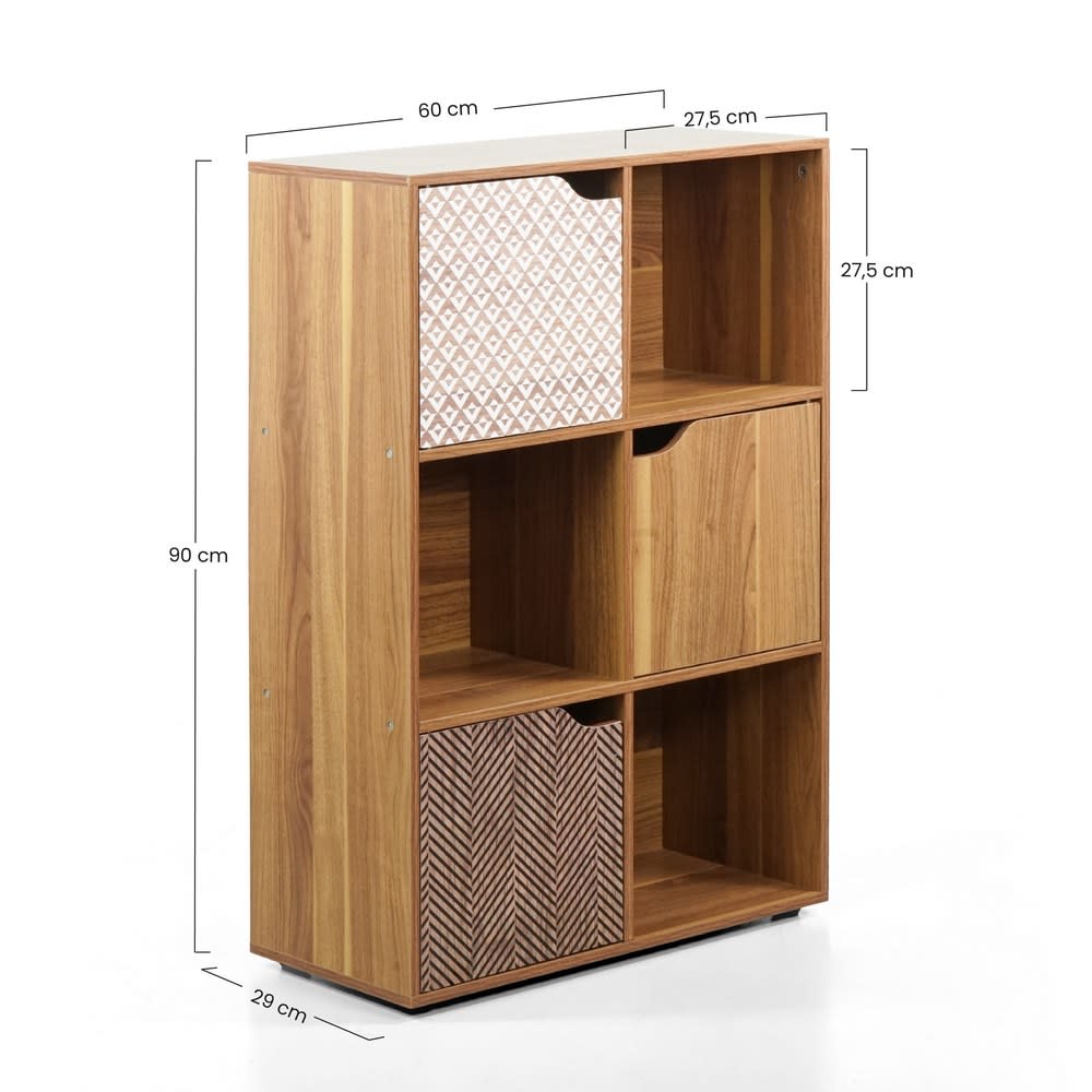 Libreria Alta ZERDER Con 6 Ripiani E 2 Cassetti In Tessuto - Scaffale Portatutto In Truciolato E Metallo, Nero, Con Gancio Laterale E Kit Antiribaltamento - 2