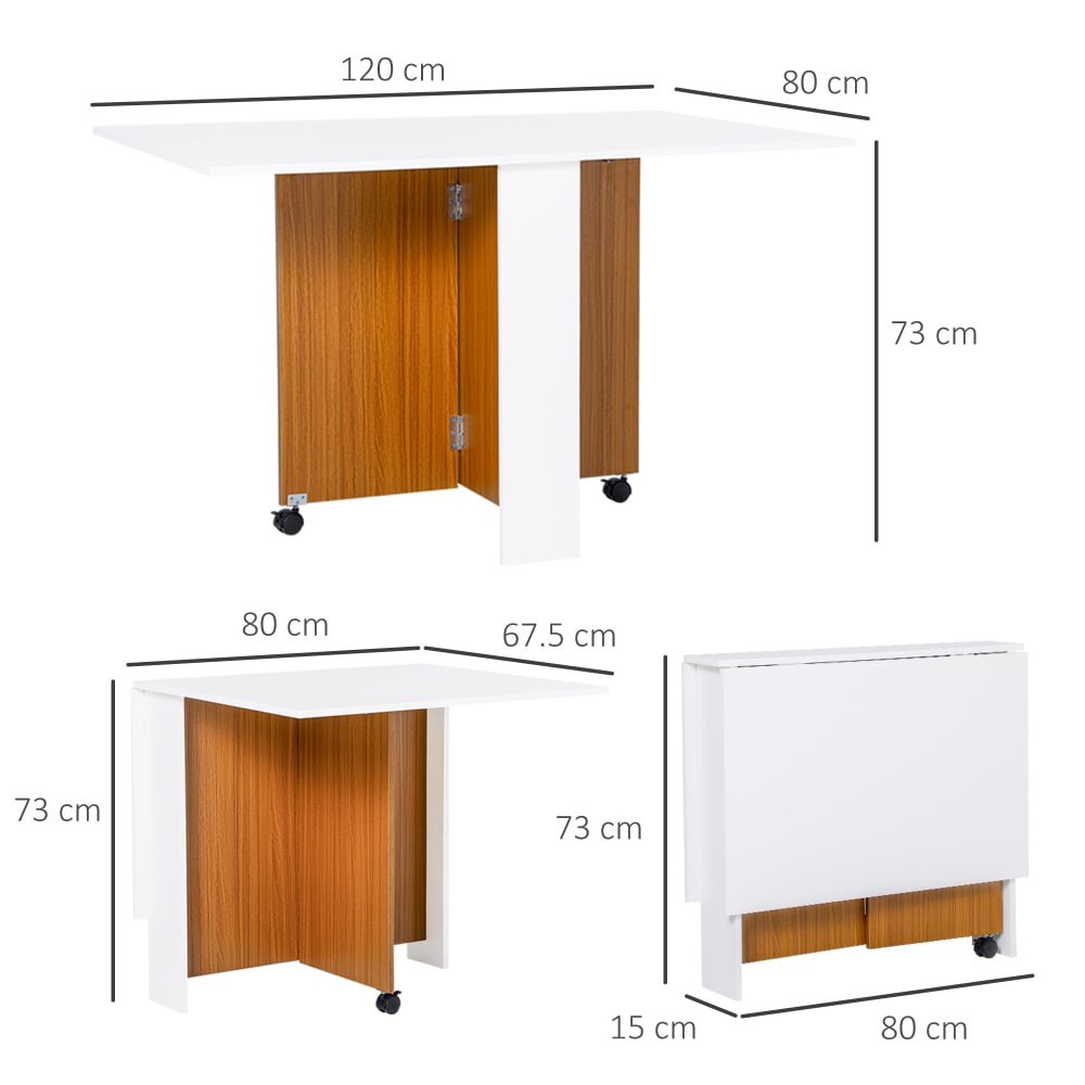 Tavolo Pieghevole Con Rotelle E 2 Ribalte 120x80x73cm In Legno Homcom