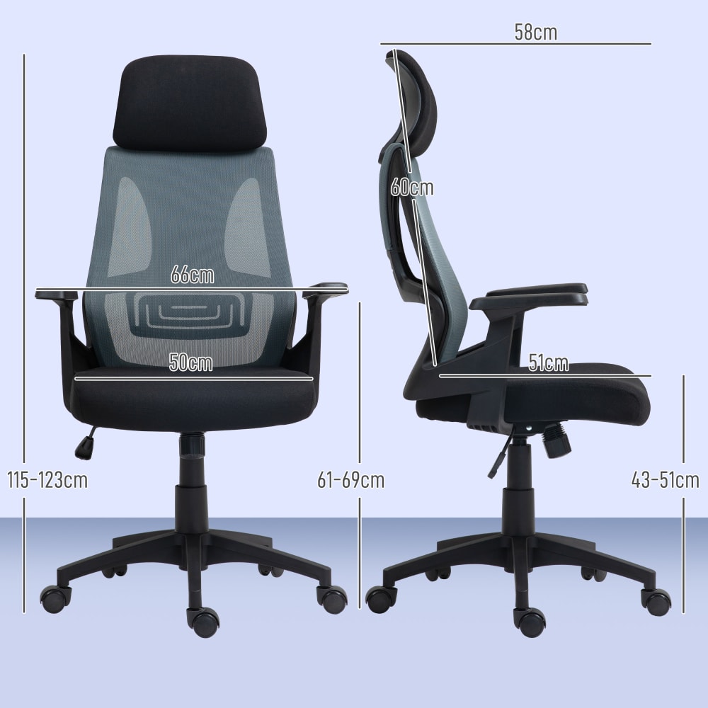 Vinsetto Sedia Da Ufficio, Sedia Ergonomica E Girevole, Sedia Per Scrivania Con Altezza Regolabile In Tessuto Grigio 61x61x89 99cm 82802621