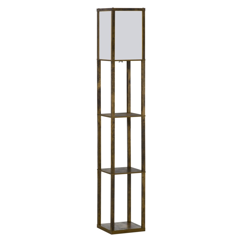 Lampadaire Moderne BBHome Avec Étagères Bois – 3 Températures Lumière Dimmable, Style Rustique Marron