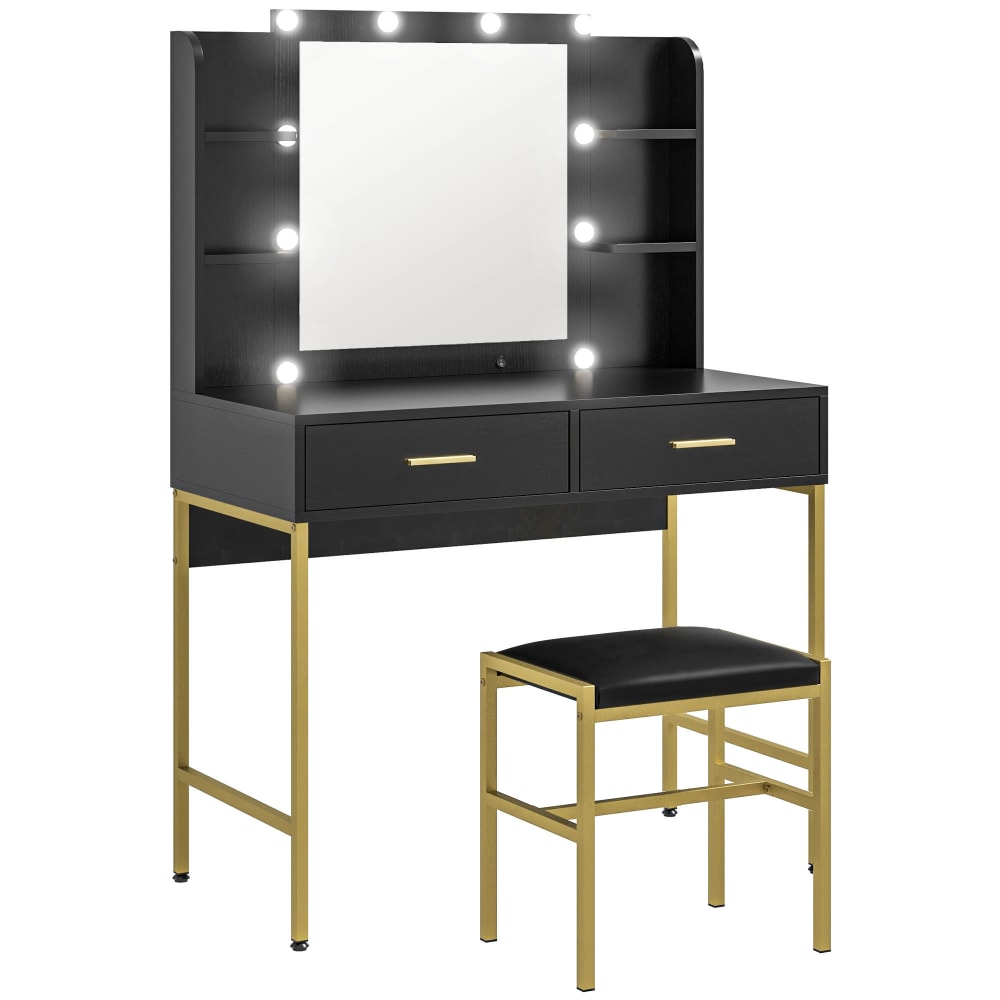 Ensemble Coiffeuse Avec LED Noir - Bois D'ingénierie - NEUF