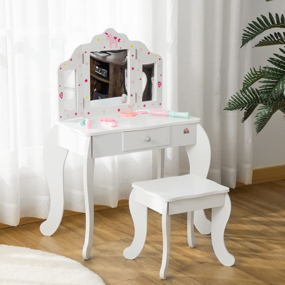 Coiffeuse enfant avec miroir et tabouret - Avec tiroir - Parfaite pour