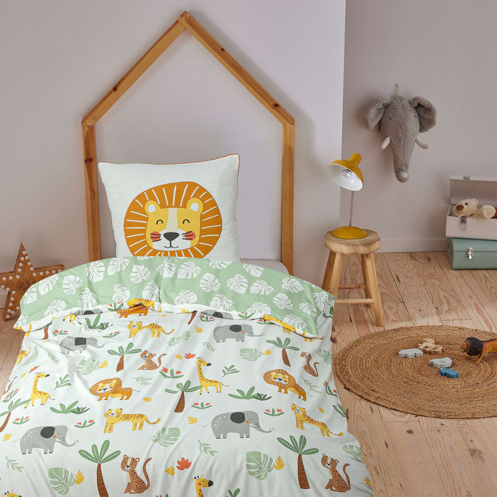 The Lion King Parure Letto Bimbo 100% Cotone - Copripiumino 140x200 + Federa 63x63 - Reversibile Con Simba E Stampa Grafica - Verde Certificato Oeko-Tex - 4