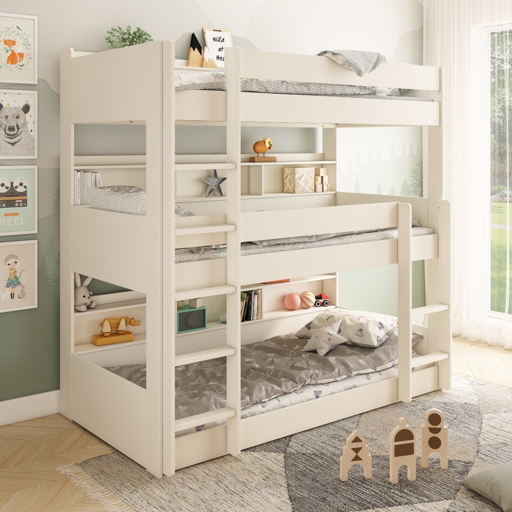 Letto a castello triplo 3 x 90 x 190 cm Metallo Argento + Materasso