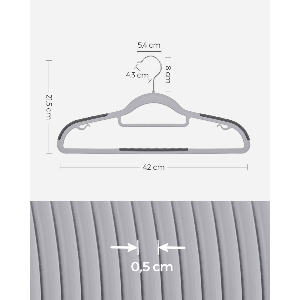 Set De 50 Cintres Antidérapants - Cintres Ultra-fins Pour Pantalons Ou Jupes Gris 86488032