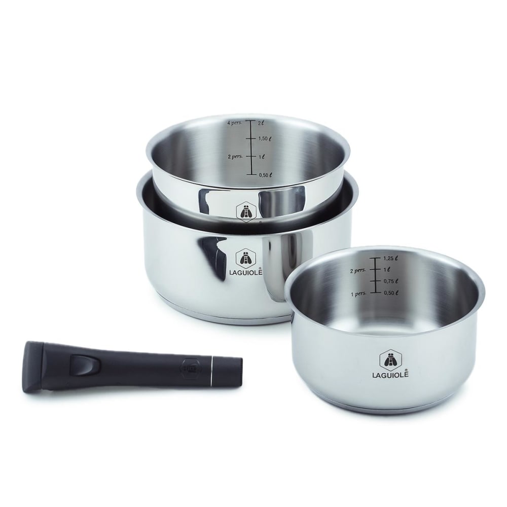 Casserole Inox Set De 3 Casseroles Inox Avec Poignée Amovible - Compatible Induction (16 18 20cm) Casserole Tefal