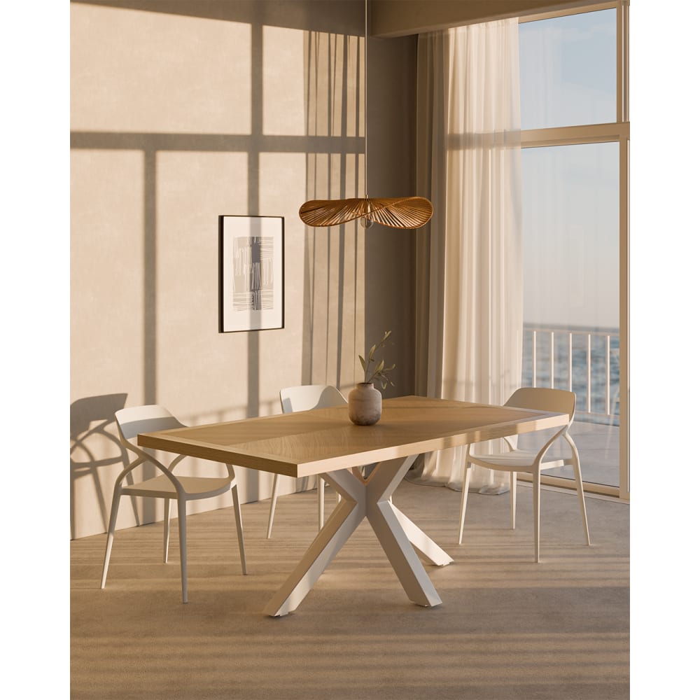 Esstisch 140 cm furnierte Eiche mit zentralem Fuß, weiß Archer