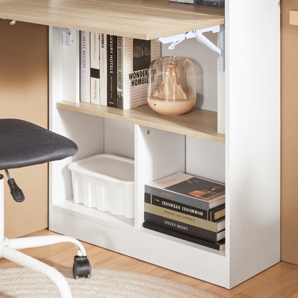 Bureau Enfant Bureau Pliable 80cm WOHOMO - Blanc Et Doré, Pour Petits Espaces Et Bureau à Domicile Table Travail Marbre Blanc Pieds Dorés