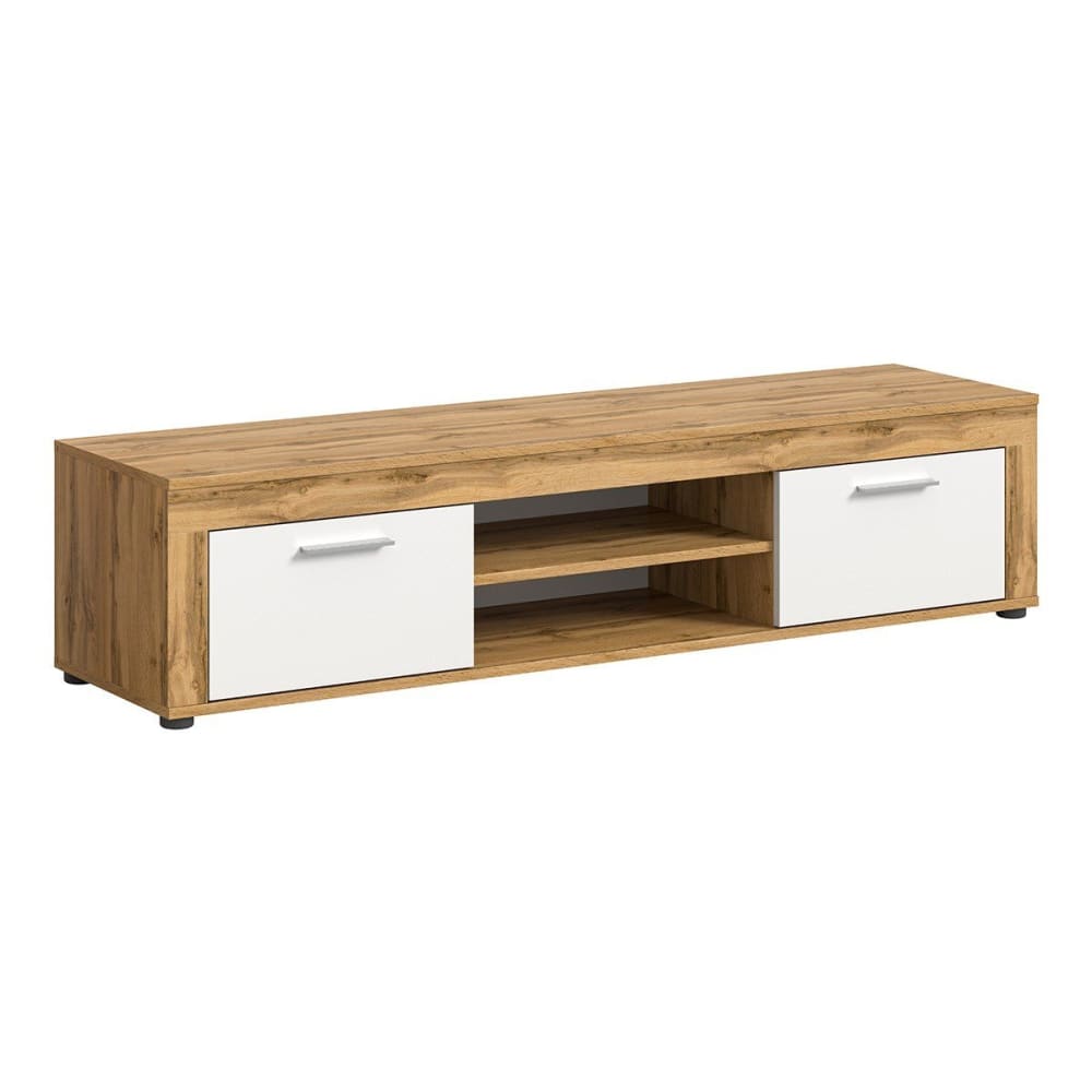 Mueble Tv Orlis Salón 2 Puertas Y 2 Estantes En Color Blanco Mate Y Roble Artisan 200x46x33 Cm con Ofertas en | Ofertas Online
