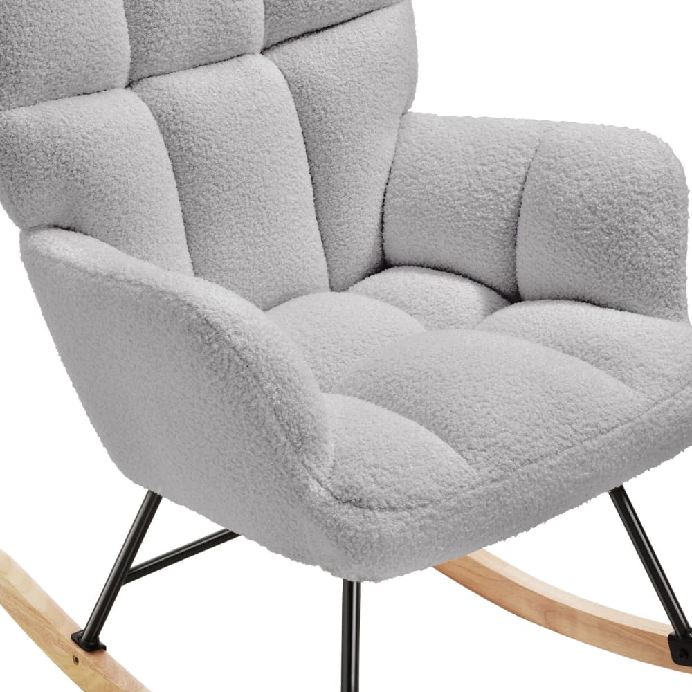 Chaise à Bascule Relax Grise - Fauteuil Rembourré Dossier Haut Avec Repose-Pieds Et Poches Latérales