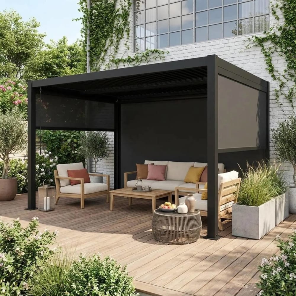 mobile markise elektrisch Primaster Kassetten-Markise mit Volant Grau Farbe:dark cherry earthly Tarps / Mobiles Sonnensegel