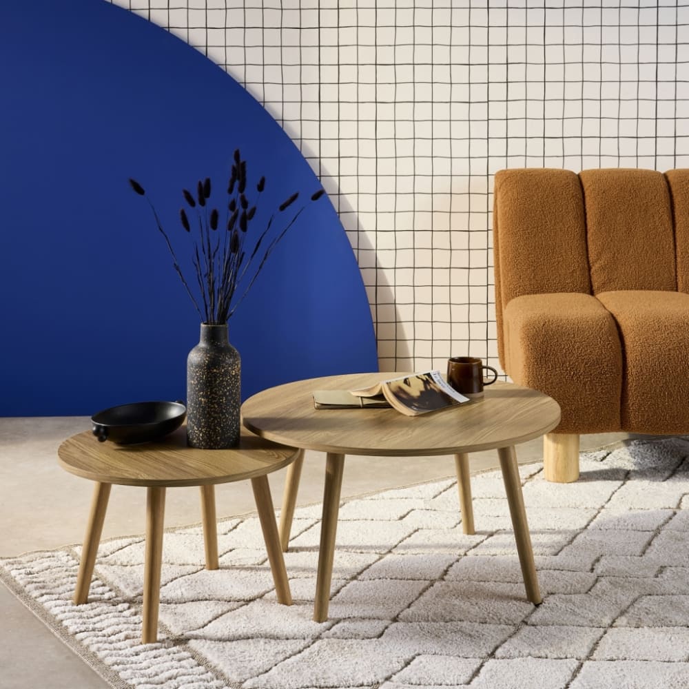 2er Set von runden Couchtischen Eschenholzdekor Nepal