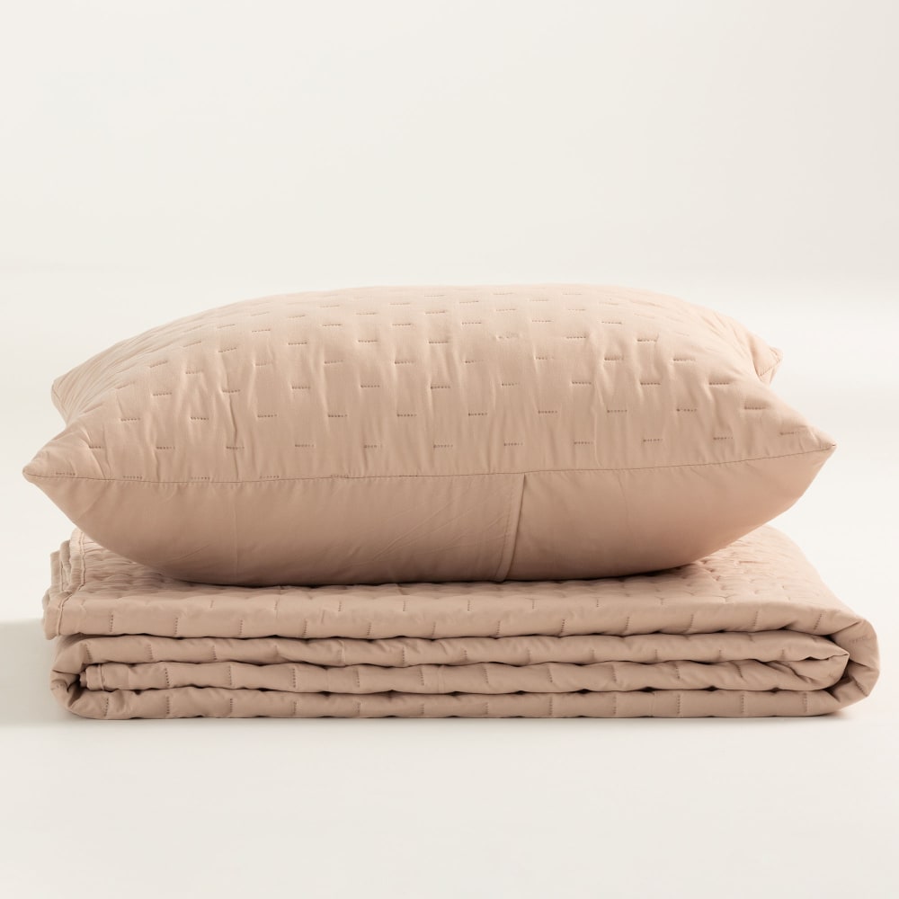 Plaid couvre-lit en coton nid d'abeille taupe 140x180 cm Lisos