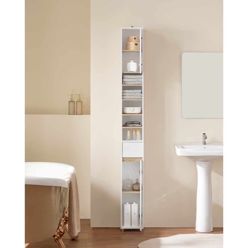 Hochschrank schmal badschrank weiß-natur 20x20x180 cm