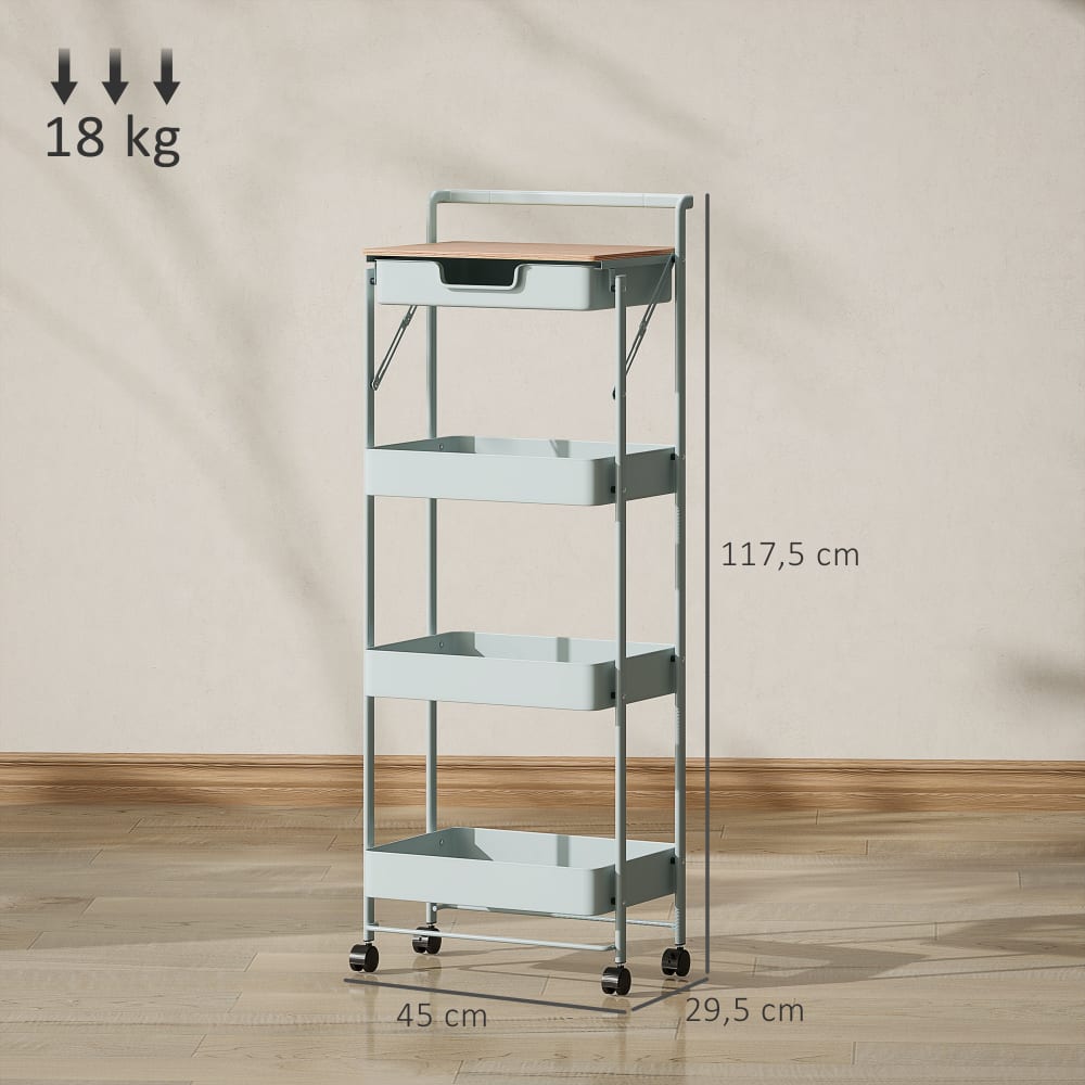 SYKIARIOL Chariot Rangement 4 Tiroirs Sur Roulettes - Plateau Bois Multicolore Cuisine Salon Chambre