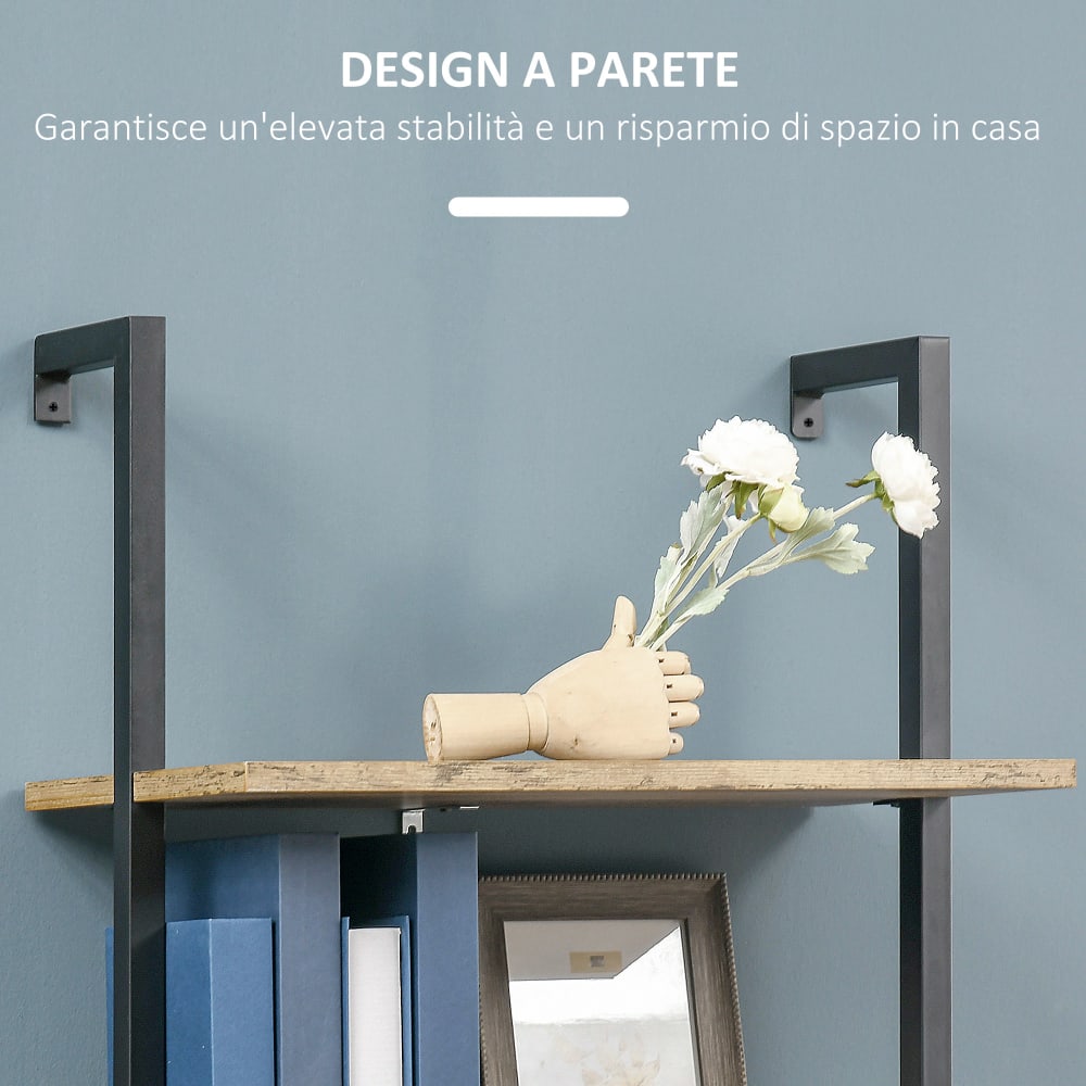 HOMBAZAAR Libreria Ad Angolo 5 Ripiani Industrial - Scaffale Alto 180cm In Legno E Metallo - Vintage, Autoportante Per Casa E Ufficio - Bianco