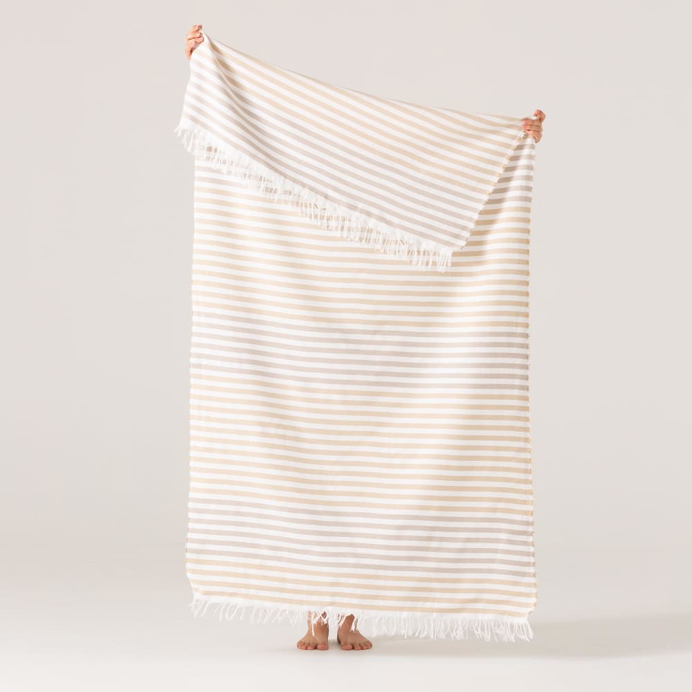 Serviette De Plage Fouta Rayée Atout Ciel 90x180 Cm Vert – Coton Polyester Léger Avec Franges