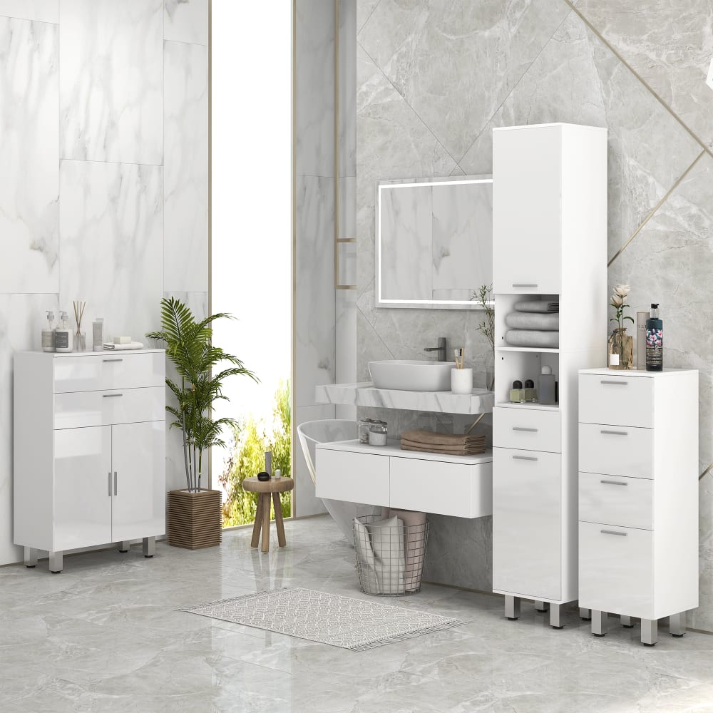 JUUTALK Armoire De Salle De Bain Étroite Avec 5 Tiroirs - Commode Moderne Blanche Idéale Pour Rangement - 25 X 34 X 82 Cm