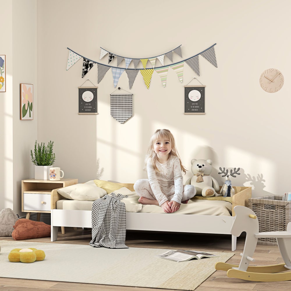 Lit Enfant 140x190 cm - Lit Double avec Barrière de Sécurité avec