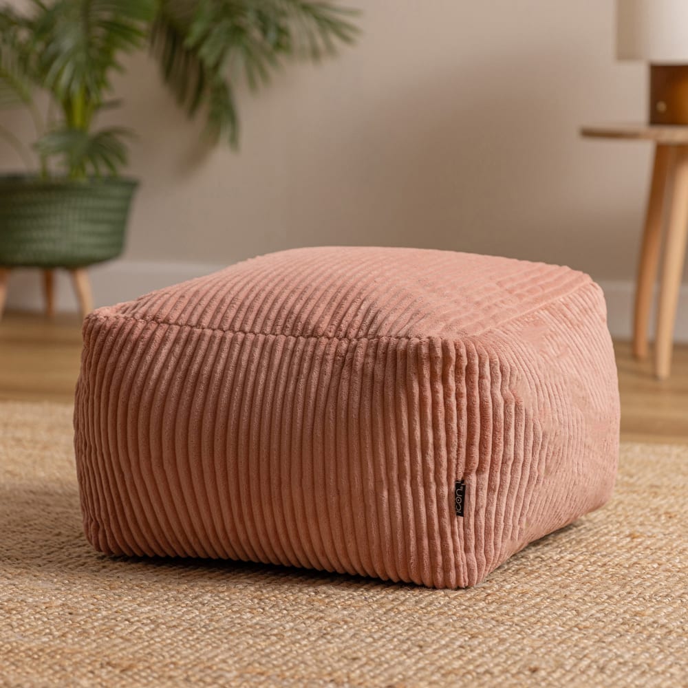 Pouf Poggiapiedi in Velluto Rosa Struttura in MDF 31x31x38 cm Base in Metallo