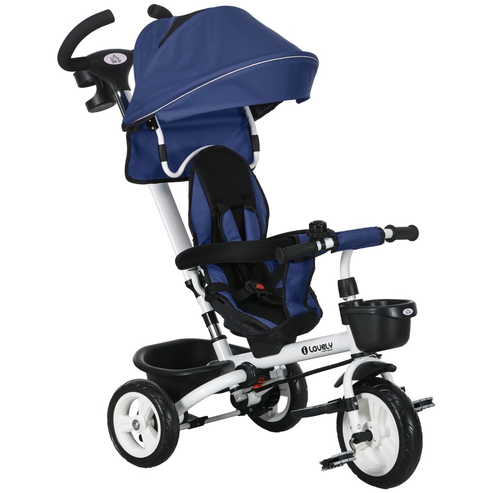 Tricycle évolutif 6 En 1 Bébé – 10 Mois à 5 Ans – Siège Pivotant 360° – Guidon Parental, Capote, Panier