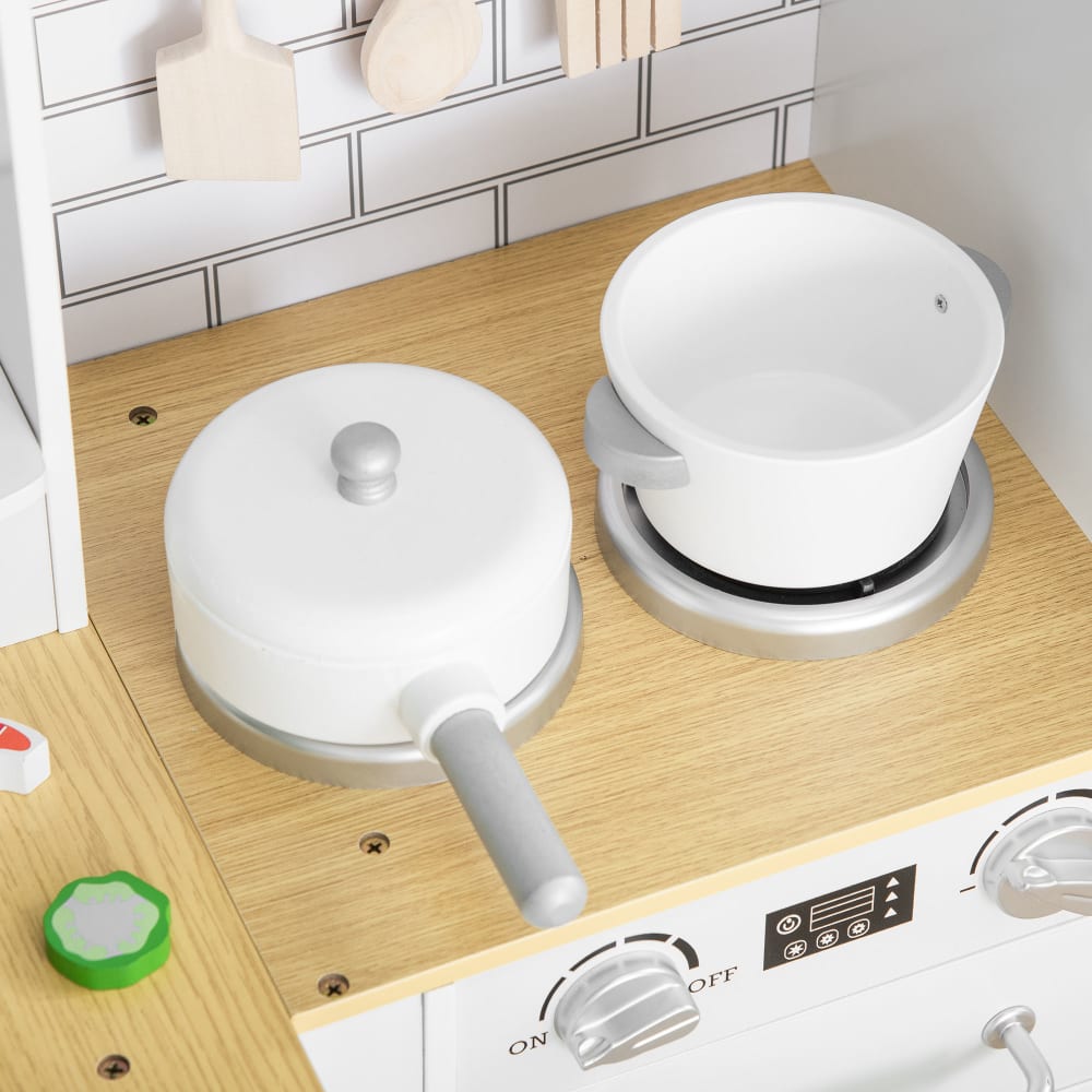 Cuisine Bois Jeu D'imitation Accessoires et Rangements Inclus Blanc Cuisine Bois Jeu D'imitation Accessoires et Rangements Inclus Blanc