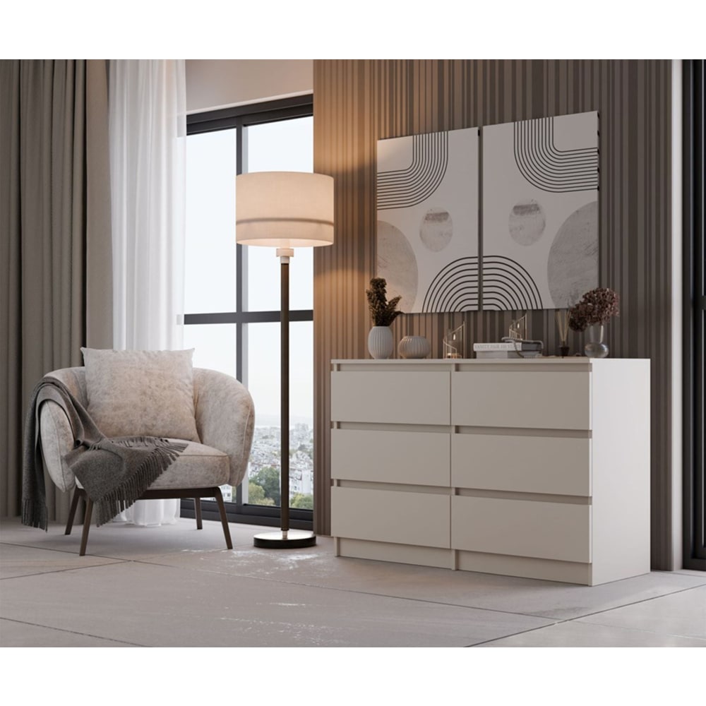 Kommode mit sechs Schubladen, greige, 120 cm Malwa