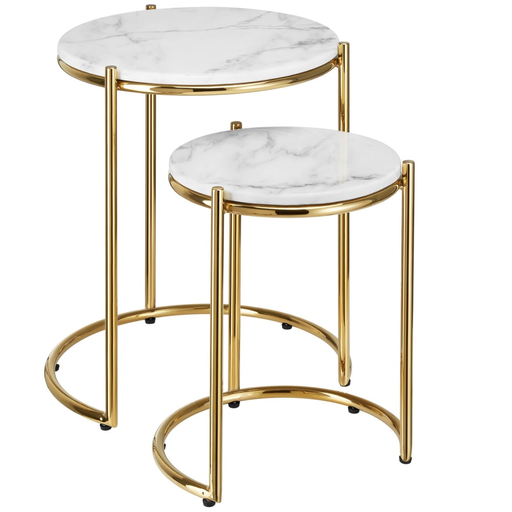 Set Di 2 Tavolini Da Salotto Moderni Modulari In Marmo Sintetico Con Dettagli Dorati E Cassetti Dimensioni 70x70x45~1onjic28o4800