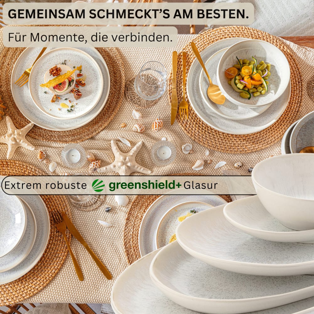 11-teiliges Set Servierplatten aus Steingut, creme Korfu