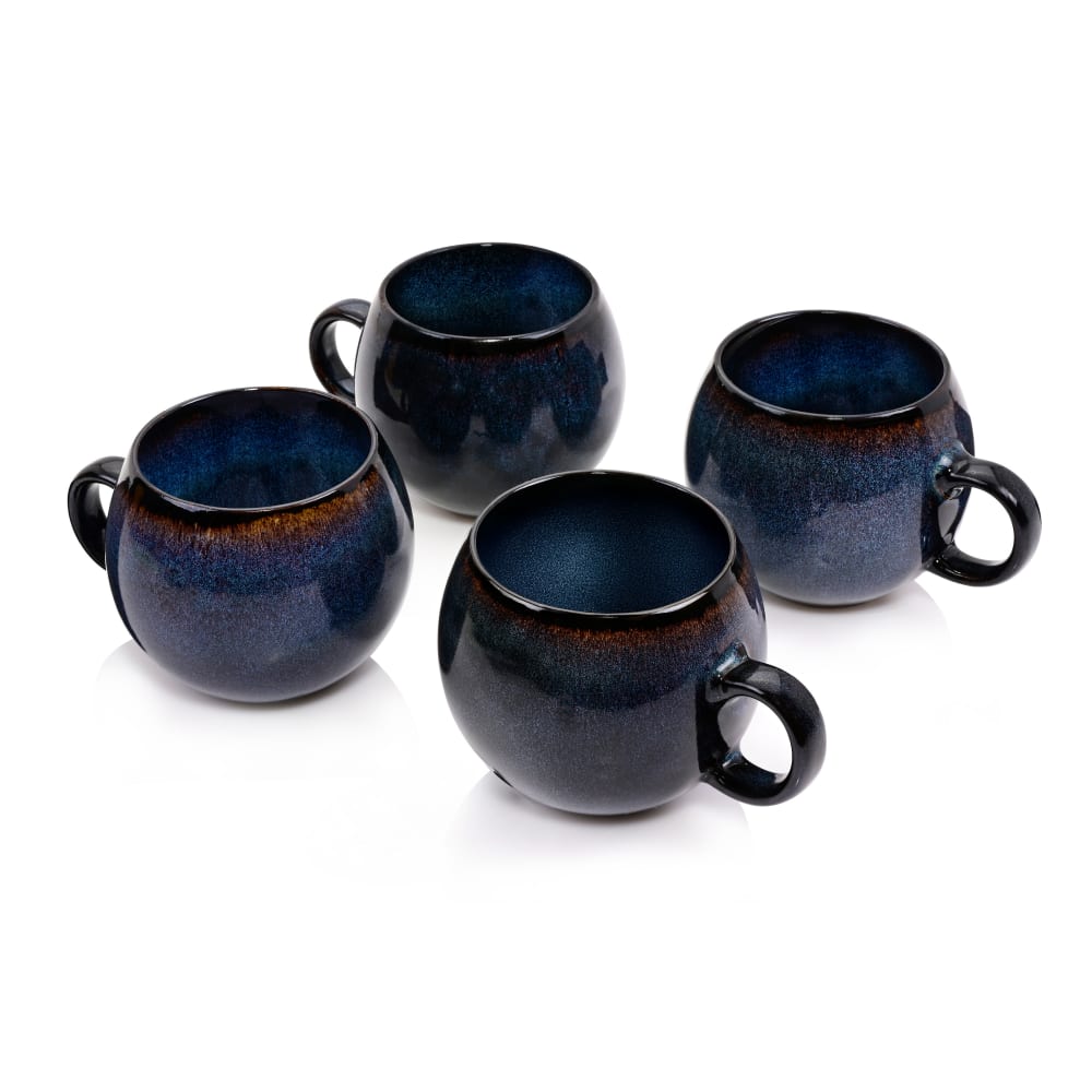 4er Set Cappuccinotassen aus Steingut, blau Tokio