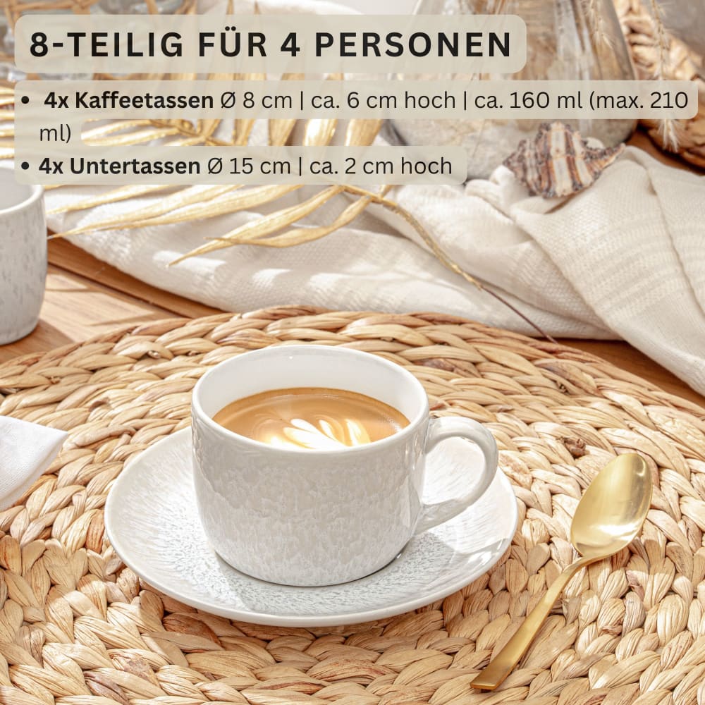 8er Set Kaffeetassen aus Steingut, creme Korfu