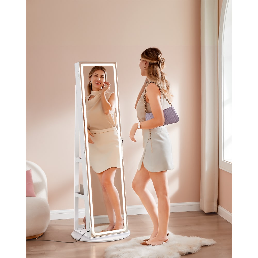 SONGMICS Armoire à bijoux pivotante à 360°, avec grand miroir psyché, Organisateur de bijoux