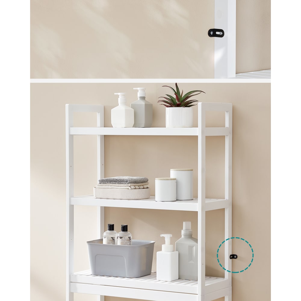 Étagère WC Indépendante Bealife – 3 Étagères Réglables + Tiroir, Meuble Rangement Toilettes 54×23×167 Cm Blanc