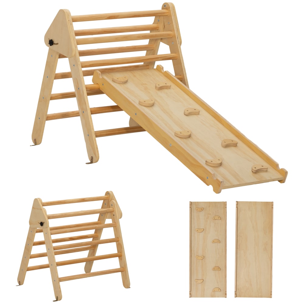Triangle D'escalade 7 En 1 – Avec Toboggan, Arche, Bascule – Bois Massif 50 Kg – Dès 3 Ans – Bleu