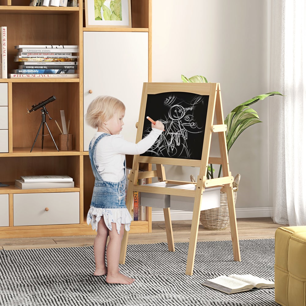 Tableau Créatif Plateaux Rangement Tableau Chevalet Enfant AIYAPLAY 2 En 1 - Ardoise Magnétique Tableau Craie - 54x48x88 Cm Ardoise Velleda