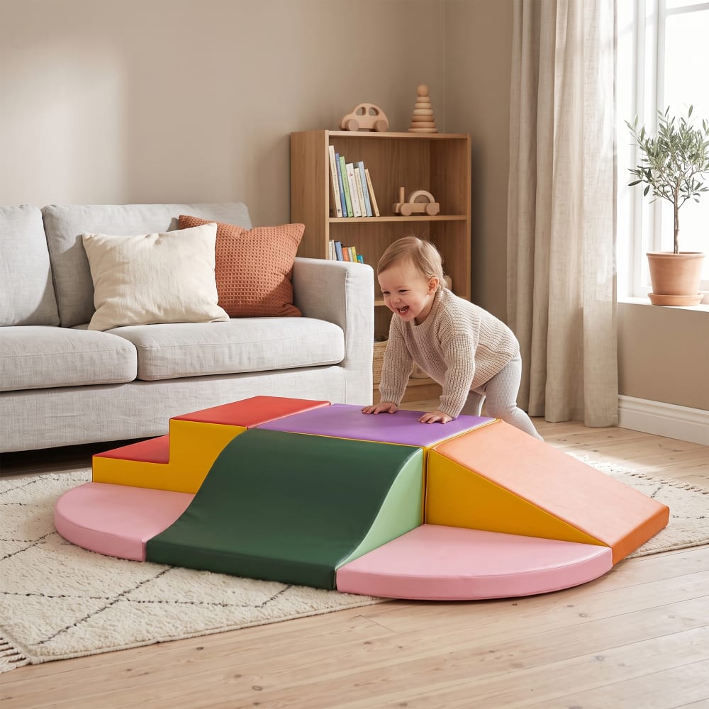 HOMCOM 4 Blocs Construction XL Mousse Motricité Enfant - Parcours Cabane Bleu Jaune Rouge
