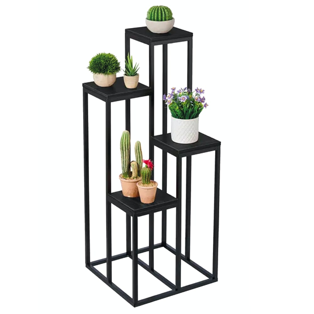 Support Pour Plantes D'Intérieur Métal Noir à Plusieurs Niveaux - 79,5 X 40 Cm Pliable