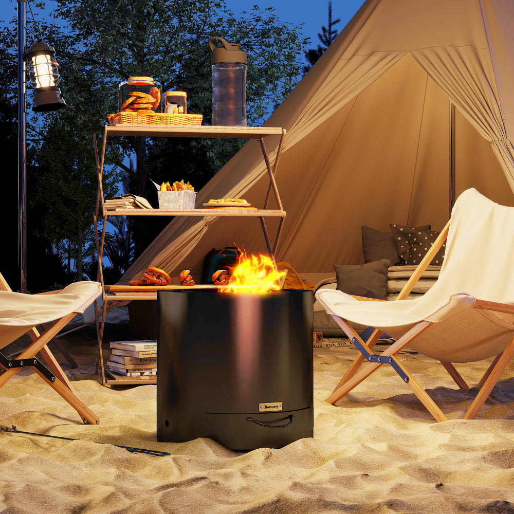 Outsunny Brasero Extérieur 45 Cm Acier Avec Bac à Cendres Et Tisonnier