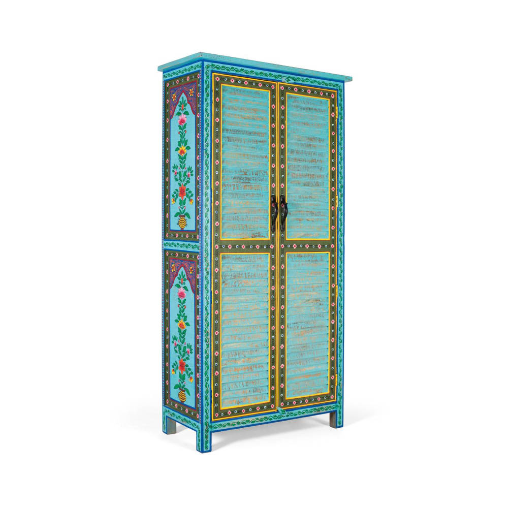 Kleiderschrank aus Mangoholz mit handgefertigtem Design 2 m hoch