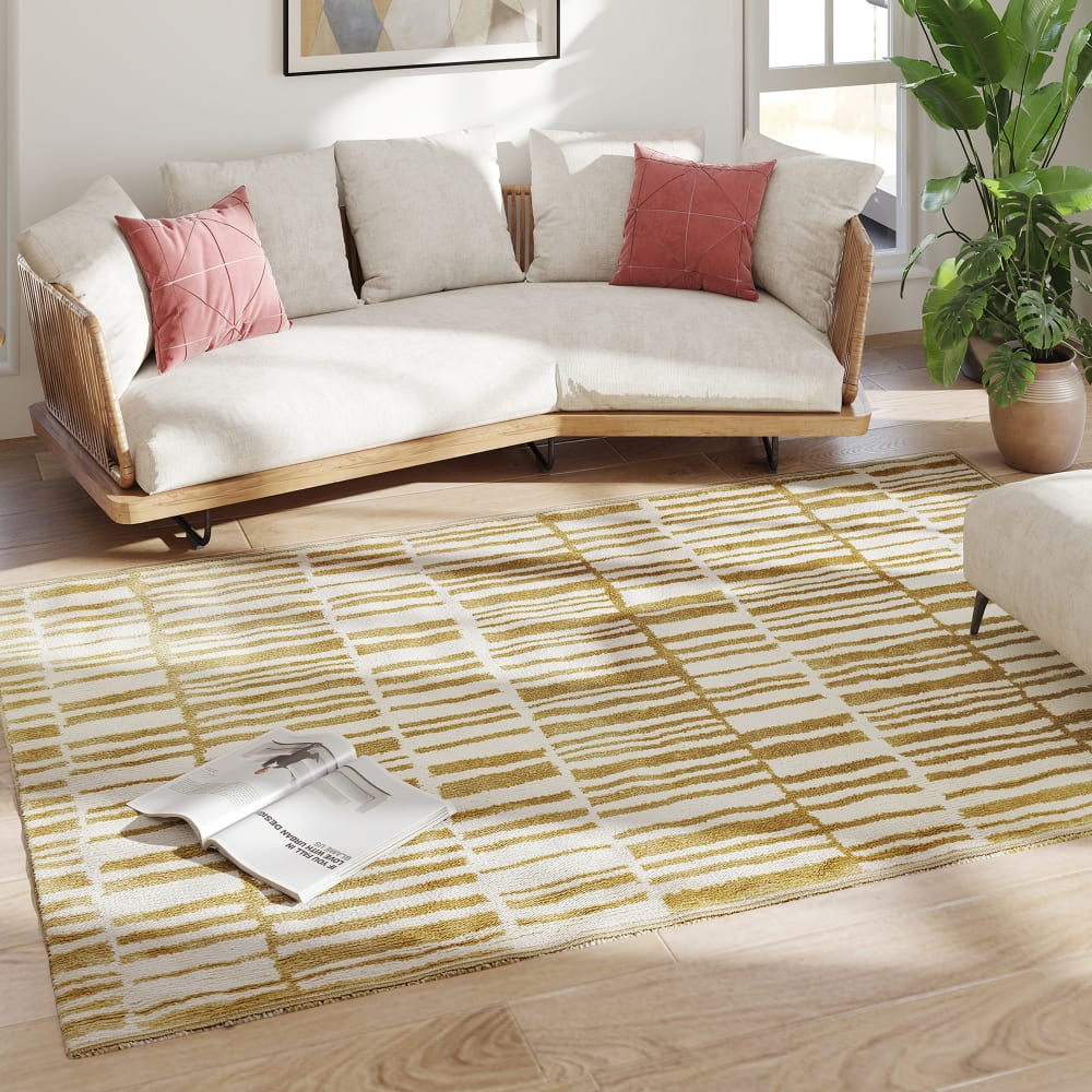 Tapis Salon 200x140 Cm Poils Courts - Hypoallergénique, Lavable En Machine - Pour Chambre, Bureau, Jaune