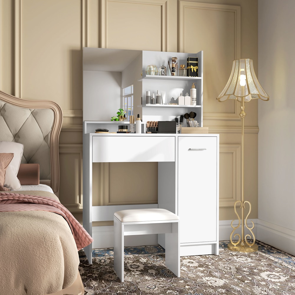 HOMCOM Ensemble Coiffeuse Table de Maquillage avec Miroir et Tabouret