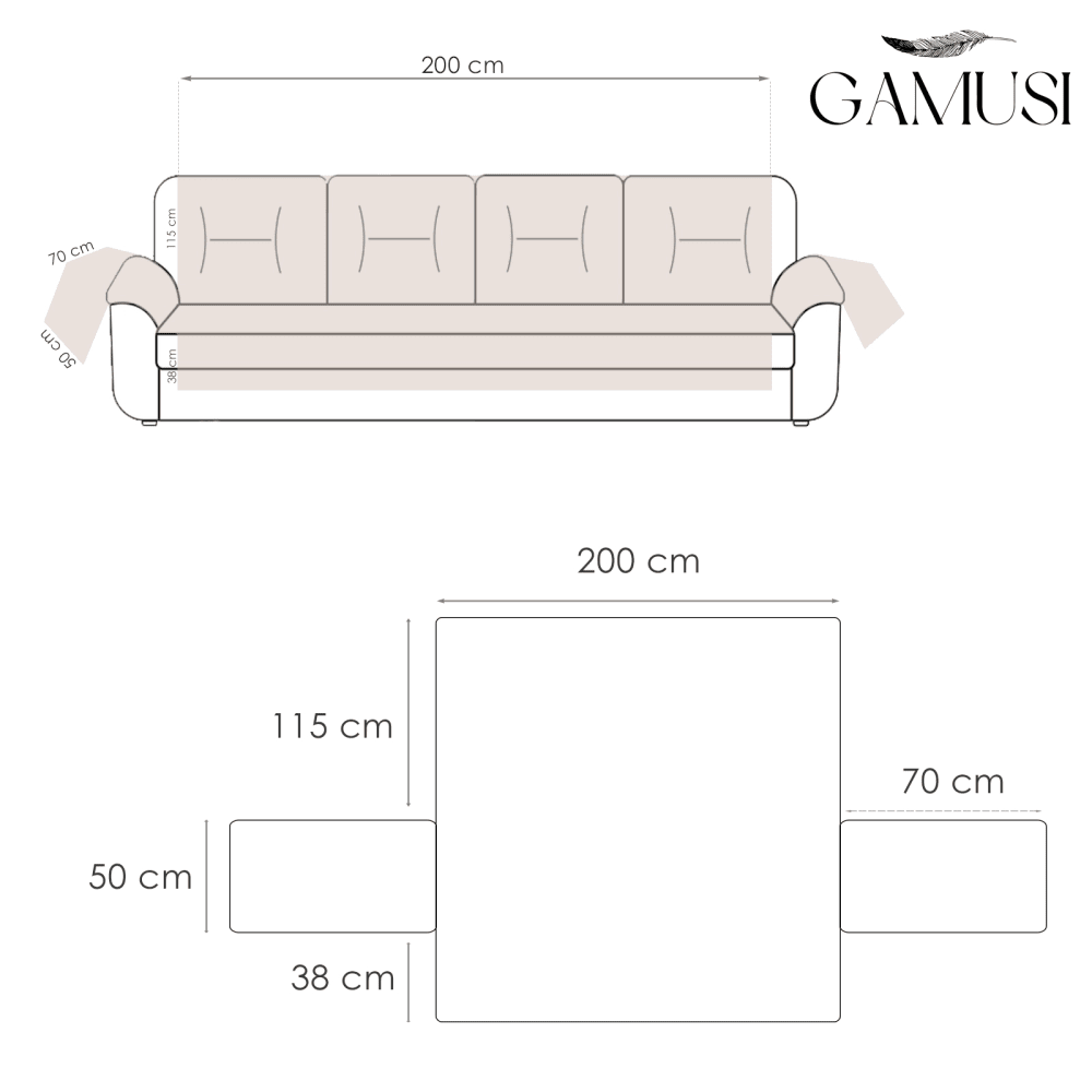 GAMUSI Cubre Sofá - Funda De Sofá Práctica De Algodón 1 Plaza (hasta 110 Cm De Ancho) - Color Beige