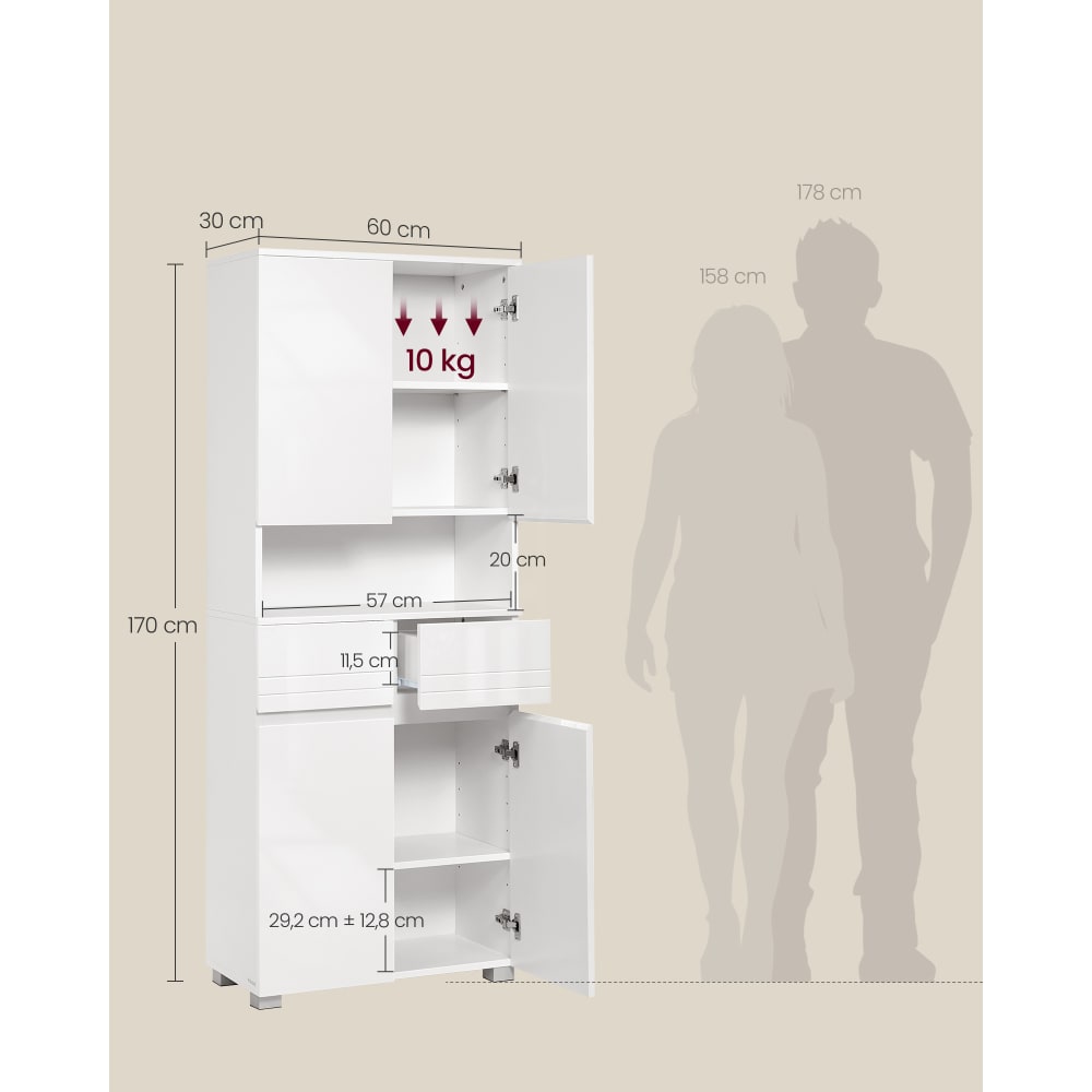 Meuble Colonne Rangement Salle De Bain H144 Cm 2 Tiroirs 3 Étagères