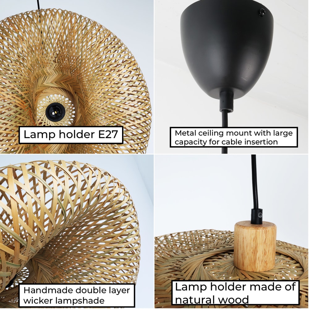 Hngelampe aus Bambus und schwarzem Rattan 59 cm E27 | Maisons du Monde